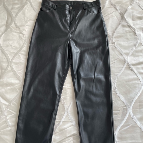 Dynamite Pants - DYNAMITE Straight Leg High Waisted Faux Leather Pants